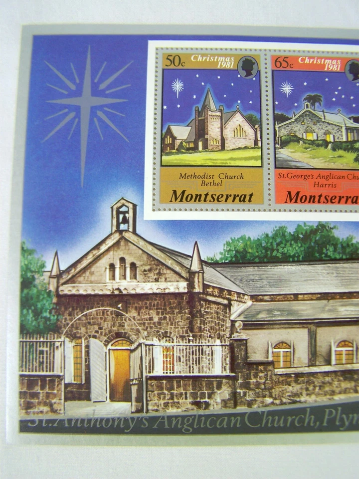 Juego de estampillas iglesias Navidad 1981 de Montserrat Foto 3 de 4