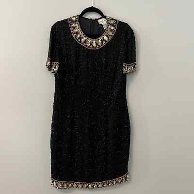 A.J. Bari Womens Vintage Beaded Dress Short Sleeve Size 14 | eBay