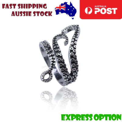 Octopus Arms and Tentacles Ring Alloy Adjustable Size Black Silver Colour Gift J