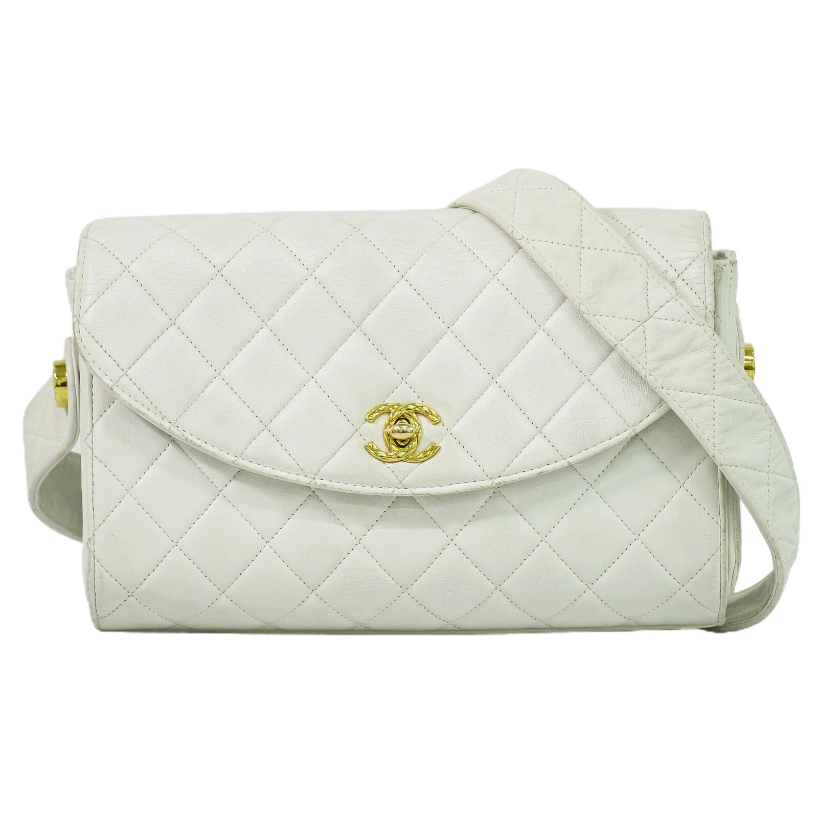 Borsa a tracolla CHANEL CC Matelasse in pelle bianco oro