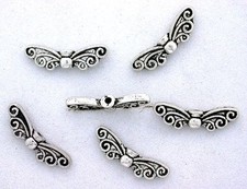 TWELVE 9/10 INCH x 1/4 INCH ANGEL WING ANTIQUE SILVER COLOR SPACER BEADS CF739