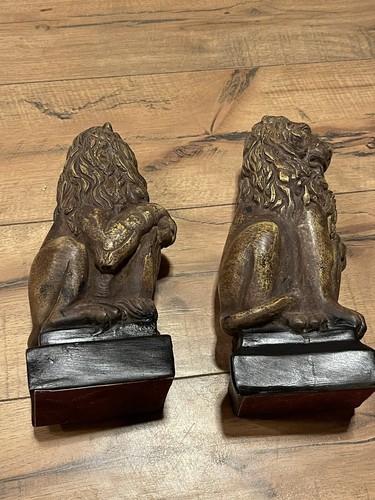 Pair Vintage Lion Statues Figurines Detailed Carving Mid Century Modern - 第 8/9 張圖片