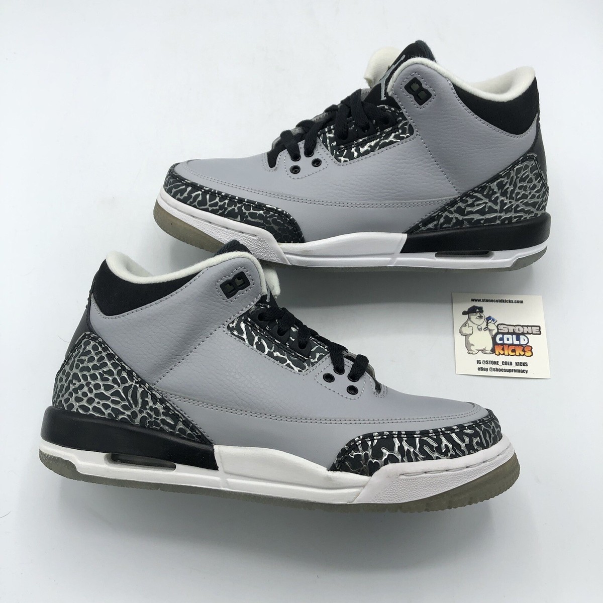 NIKE AIR JORDAN 3 III RETRO SZ 7Y WOLF GREY METALLIC SILVER BLACK