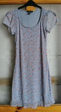 Blue Multi Floral Print Size 8 Short Sleeve Round Neck Lined Tea Dress