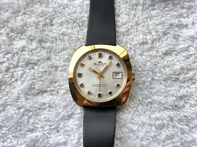 Vintage Eloga 17 Jewels Date Luminescent Winding Gold Plated Swiss Made Watch