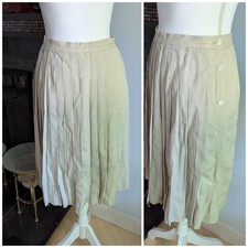 Vintage 80s/90s Liz Claiborne Beige Pleated Midi Skirt Button Side Detail