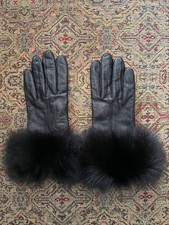 Women's Genuine Leather and Fur Trimmed Gloves Size 7 1/2