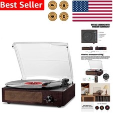 Retro Bluetooth Record Player Turntable 3-Speed Built-in Speakers Portable Vi...