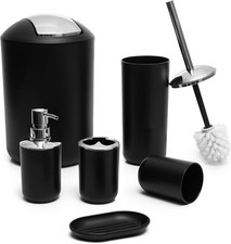 6-Piece Bathroom Accessories Set   Black Plastic Bathroom Set W/ Soap Dispenser