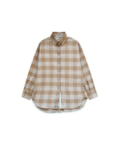 UNIQLO x JW Anderson Flannel Checked Long-Sleeve Shirt Beige Plaid Women Size S