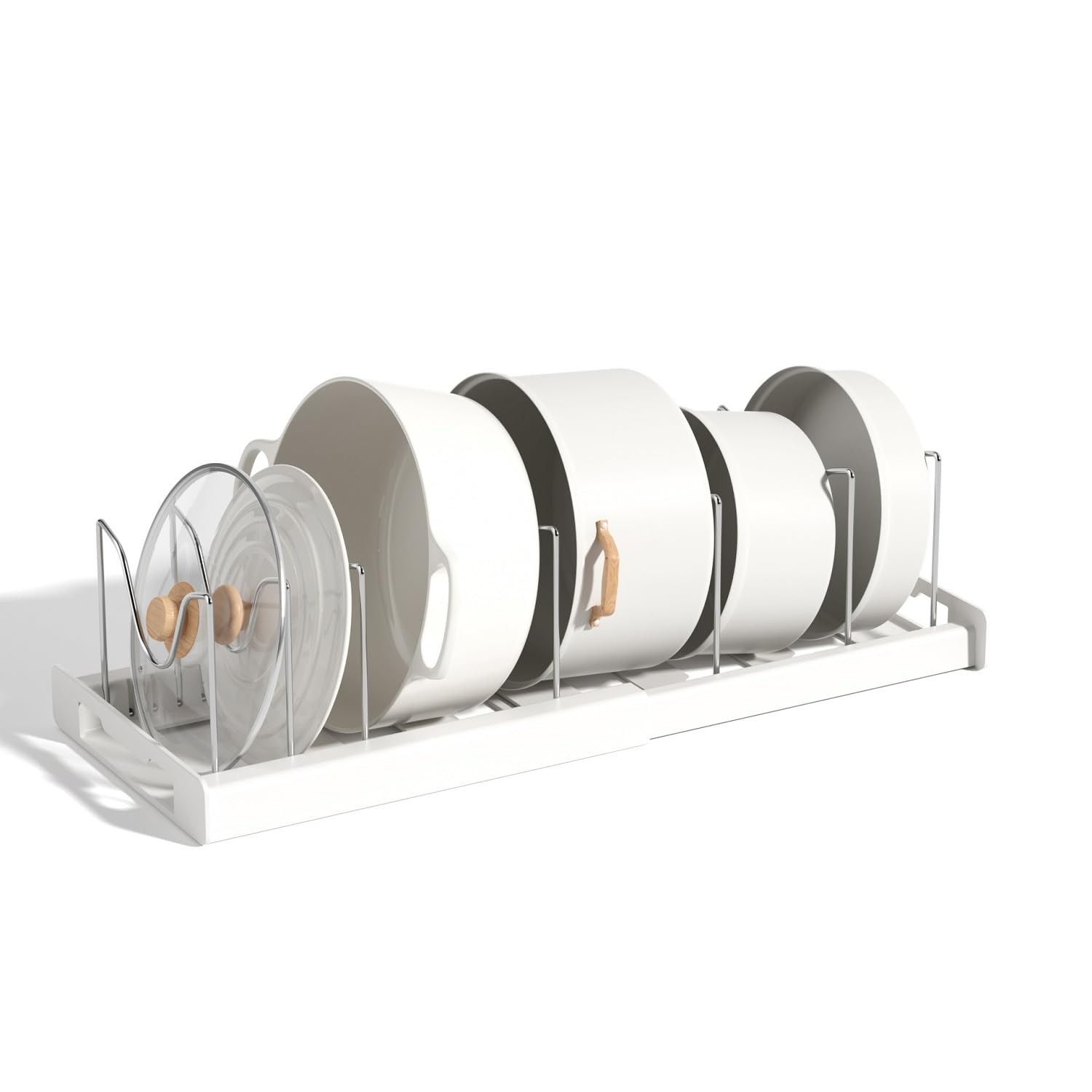 1PCS Expandable Pot and Pan Organizer Rack for Cabinet, Pot Lid Organizer Holder