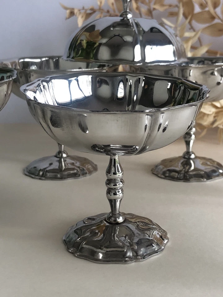 Vintage lot de 8 coupes/coupelles à glace en inox Jean Couzon - Photo 2/4