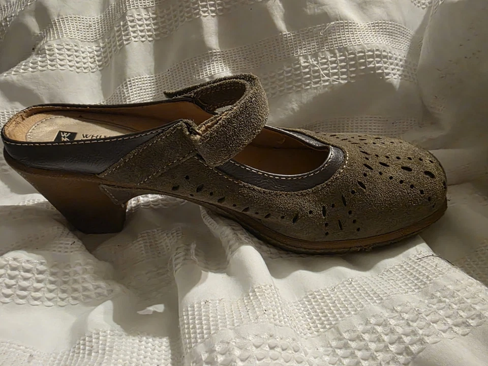 Белые горные туфли женские 91/2 М сабо с болиголовом зеленые кожаные с закрытым носком - Изображение 4 из 4