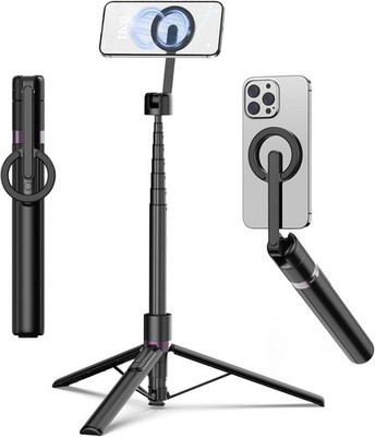 TONEOF 173cm Magnetisches Selfie Stick Stativ, Aluminium, 360° Drehbar, schwarz