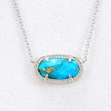 NWOT Kendra Scott Elisa Turquoise Bronze Veined Short Necklace Silver Tone