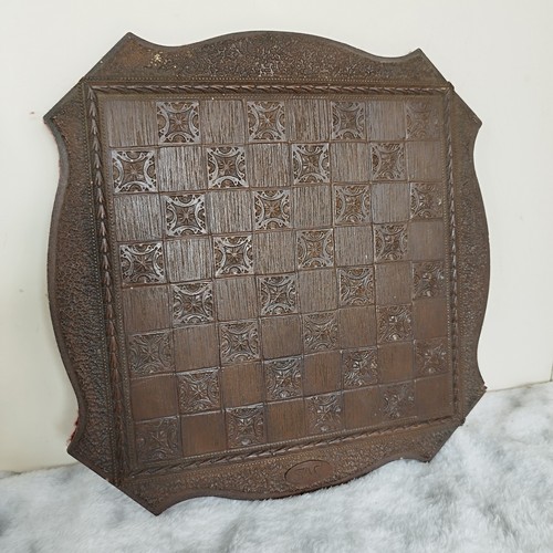 Vintage SAC Studio Anne Carlton Chess Board Brown Resin Oriental Carved 8" x 8"