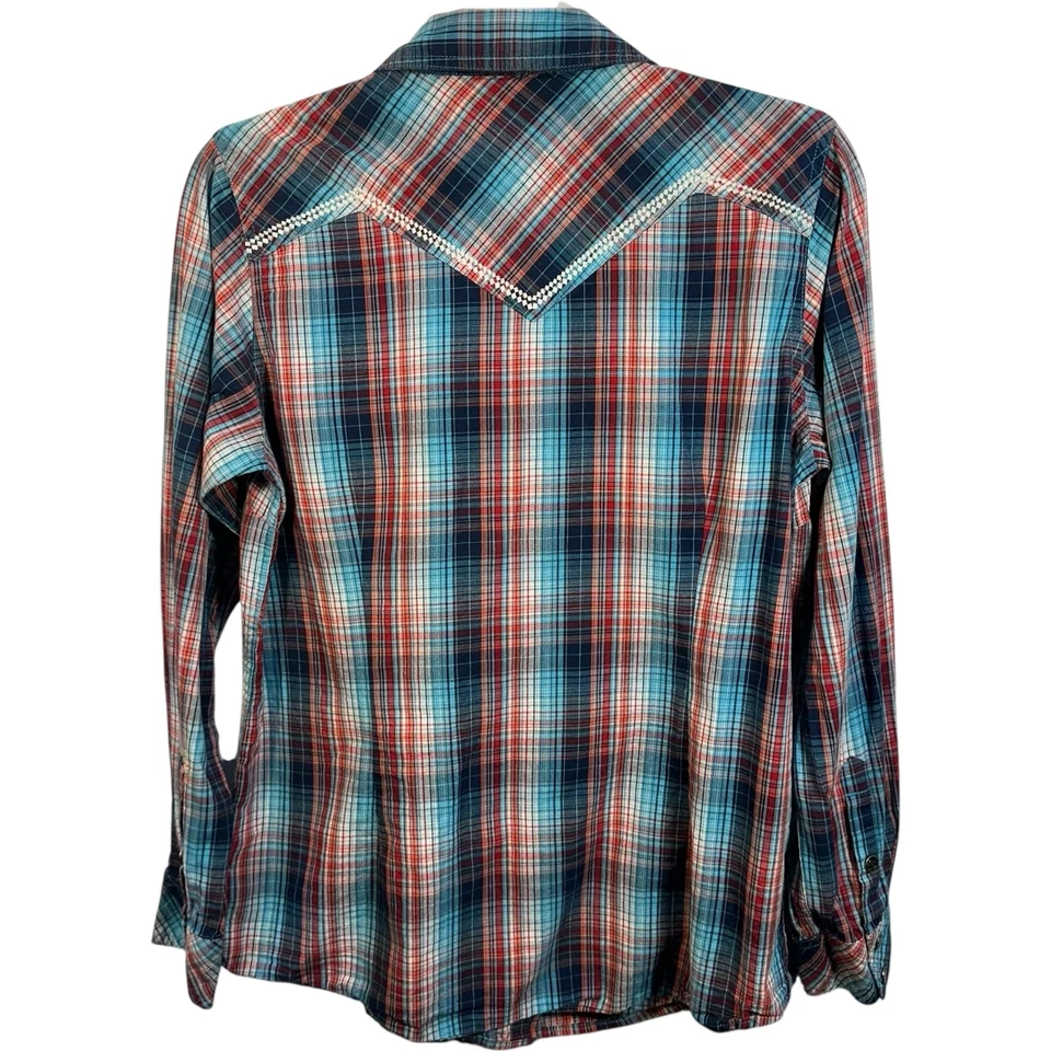 Ariat Buffalo Button Plaid Western Shirt Womens SZ M Cowgirl Ranch Rodeo Top - Imagem 2 de 4