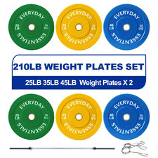 Olympic Bumper Plate Weight Set 210 Lbs Set Barbell Steel Hub Colored Home Gym