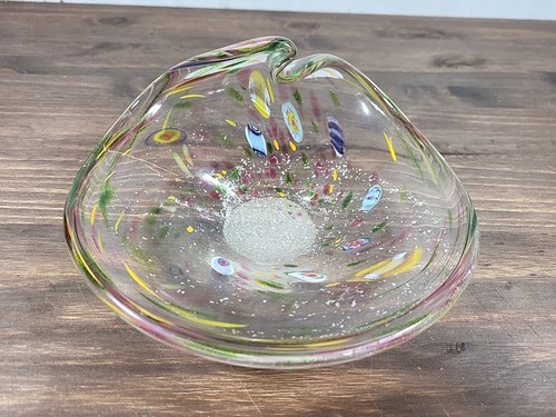Murano Style Sculpted Art Glass Bowl Millefiori Design