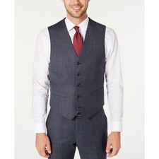 Tommy Hilfiger Mens Modern-Fit Thflex Stretch Blue Plaid Suit Separate Vest M