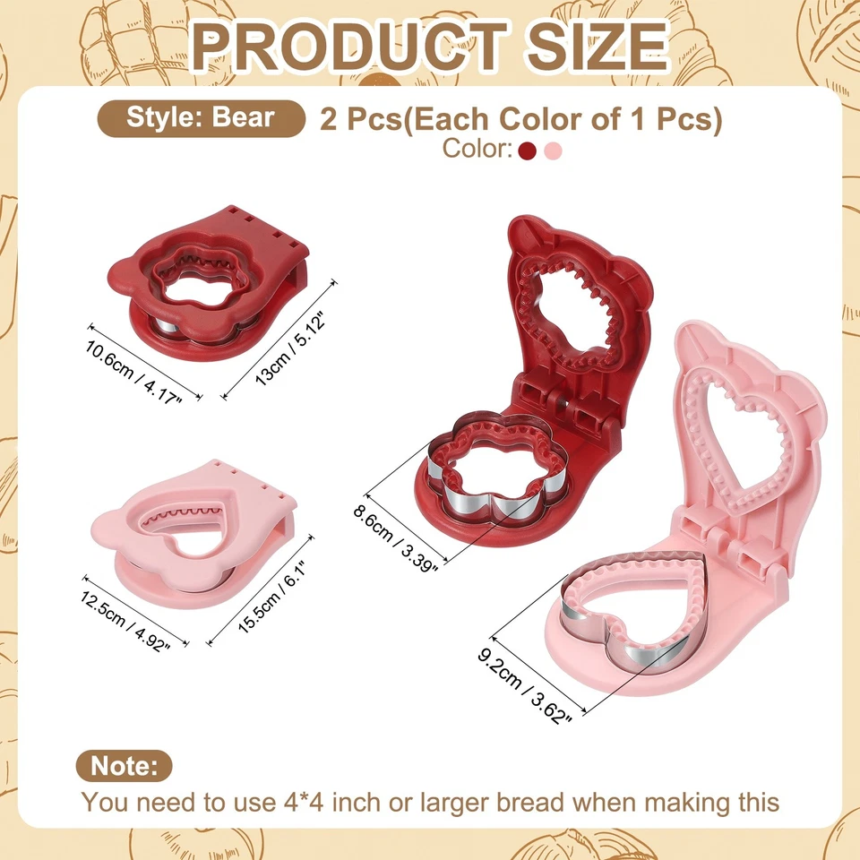2 Pack Crustless Sandwich Cutter, Flower/Heart Shape(Red/Pink) - Image 2 of 4
