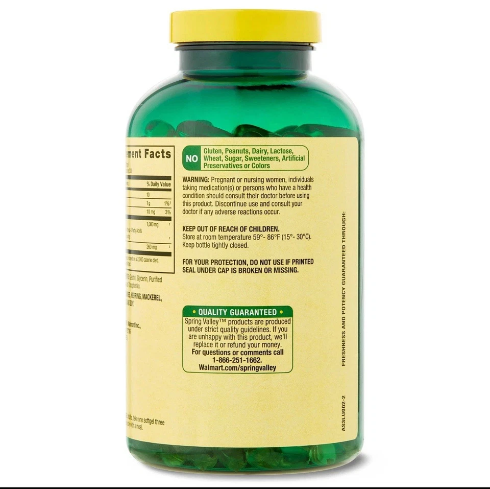Spring Valley Fish Oil Omega-3 Softgels, 1000mg 300ct, Supports Heart Health - Image 2 of 4