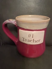 Tumbleweed Pottery Large 16 ounce Mug #1 Teacher Burgundy and Beige