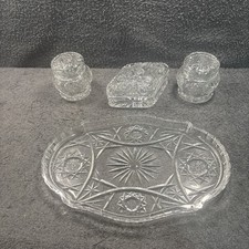 Vintage Pinwheel Glass Vanity / Dressing Table Set – 4 Piece Set with lids