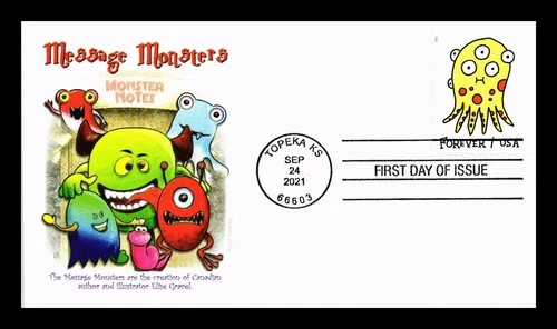 US COVER FIRST DAY OF ISSUE MESSAGE MONSTERS YELLOW WITH RED SPOTS MONSTER