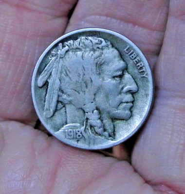 Nice Original 7/8 Horn & Full Liberty VF 1918 Buffalo Nickel VF+