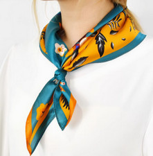 100 Silk 20" small square Scarf Women neckerchief Wrap floral blue yellow MY209