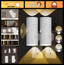 Motion Sensor Night Light Indoor Plug-in, Dusk to Dawn, 3 Modes, Dimmable, 2 Pac