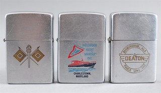 3 Vintage Advertising U.S. Army Military Yacht Marina Trucking ZIPPO Lighters