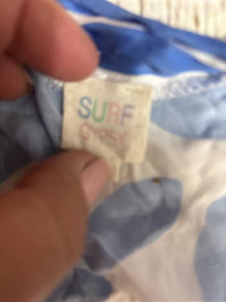 Traje de baño SURF GYPSY con borlas delanteras abiertas Resort encubrimiento viscosa azul blanco Foto 4 de 4