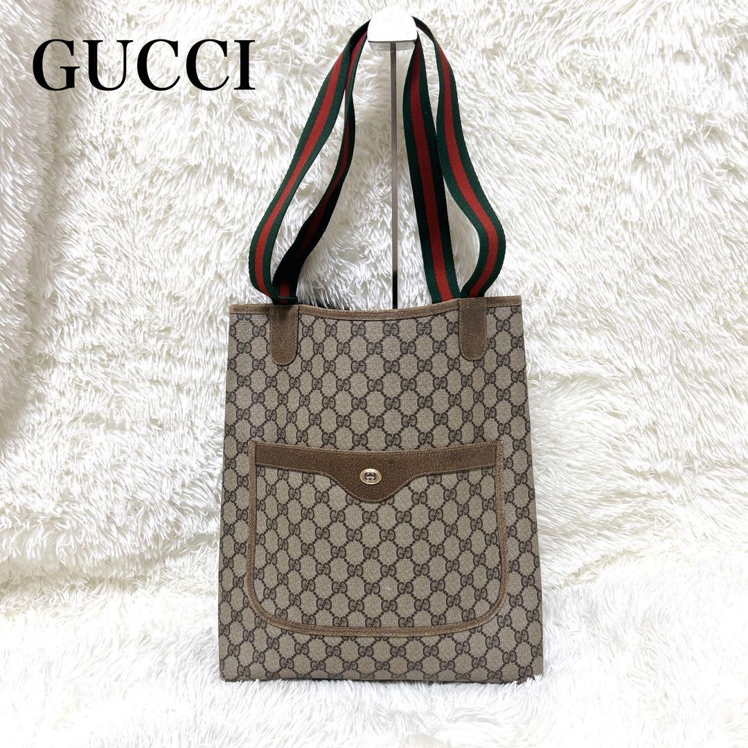 Excellent Condition Vintage GUCCI Sherry Line Brown Leather Tote Bag From Japan