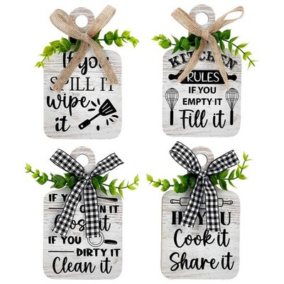 4 Styles Kitchen Rules Wooden Sign, Wall Decor Eat Wood Cutting Board Sign Fa...