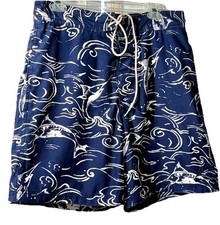 NAUTICA Mens Board Shorts Swim Trunks lined Blue  White Marlins MED Hipster