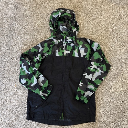 Lands' End Youth S (8) Hooded Zip-up Windbreaker Green Black Camo