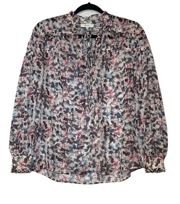 Reiss Sheer Watercolor Floral Chiffon Top Women's Size 2 Romantic Office Blouse