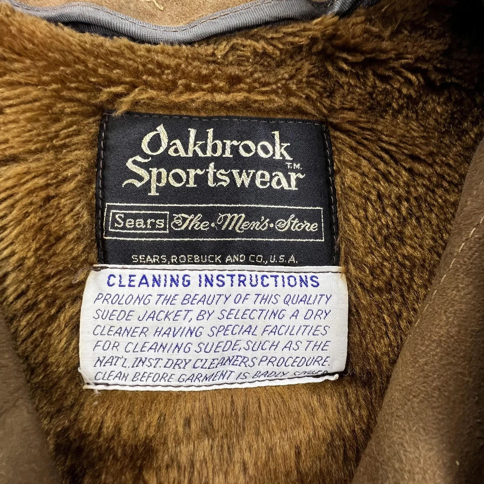 Vintage Oakbrook Sportswear Jacket Mens 42 Brown Suede Coat Faux Fur Lined 60s - Image 3 of 4