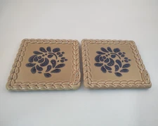 Set of 2 Pfaltzgraff Folk Art 5 1/2" Square Embossed Trivets - Made in U.S.A.