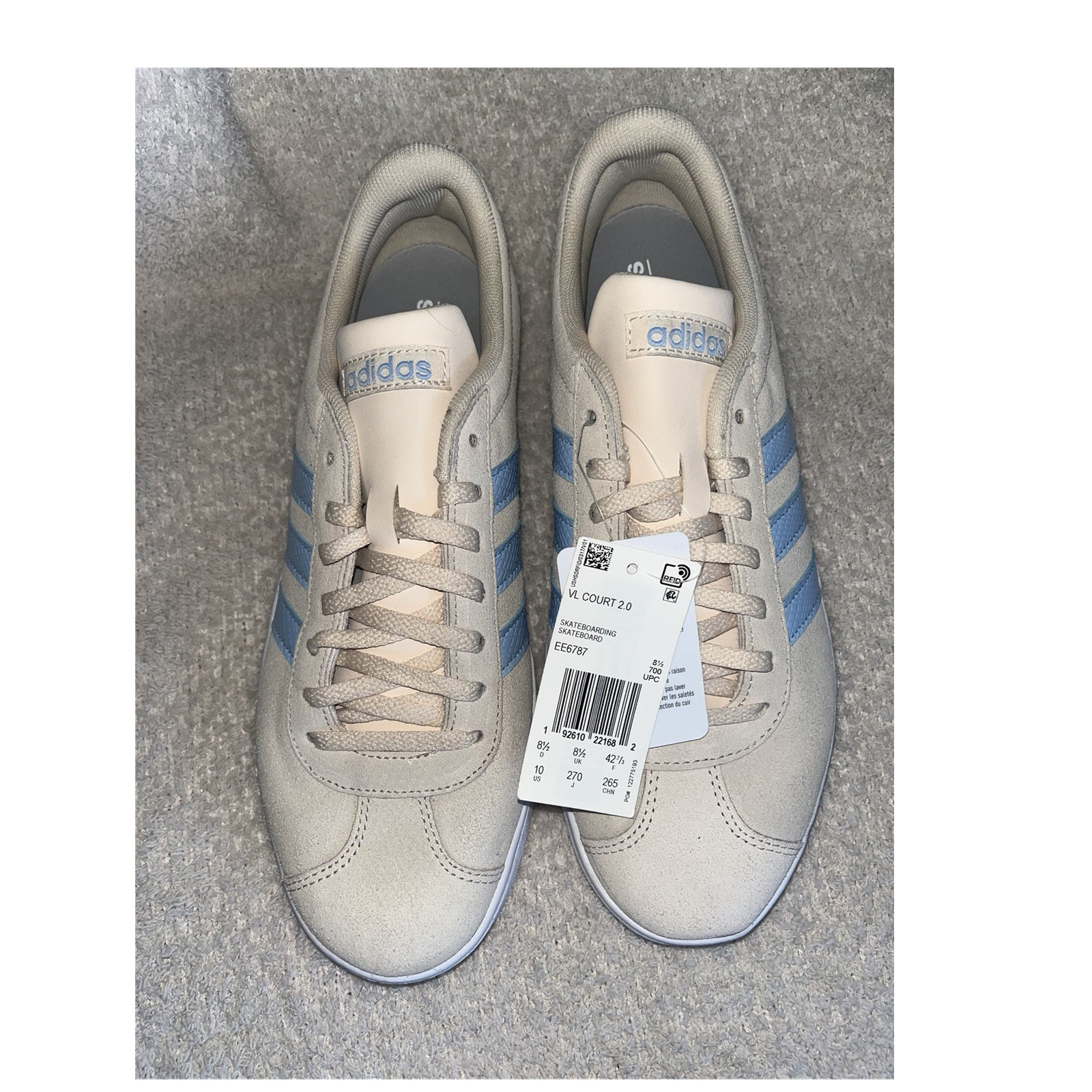 adidas VL Court Women&rsquo;s Suede Sneaker Linen/Glow Blue/Clou