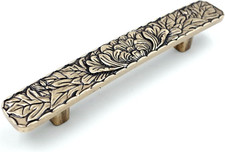 Bridged Drawer Cabinet Pulls, 6-Pack Antique Brass 3" Hole Centers, Antique Peon