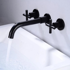 Black Brass Double Handle Wall Mounted Bathroom Sink Mixer Tap Hot  Cold Chrome