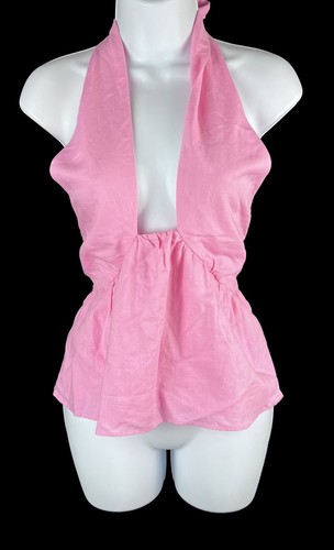 Women's Cami NYC Pink Milly Cutout Linen Halter Top Size M NWTS - Picture 2 of 6