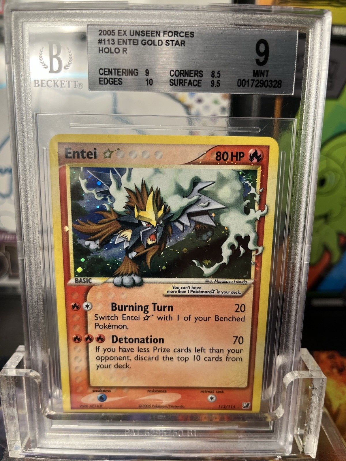 Pokémon BGS 9.0 Entei Gold Star Unseen Forces 113/115 Holo