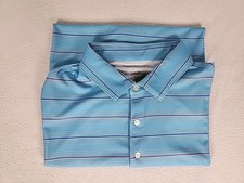 Hickey Freeman Short Sleeve Golf Polo Men's XL Blue Striped UPF 30 Stretch