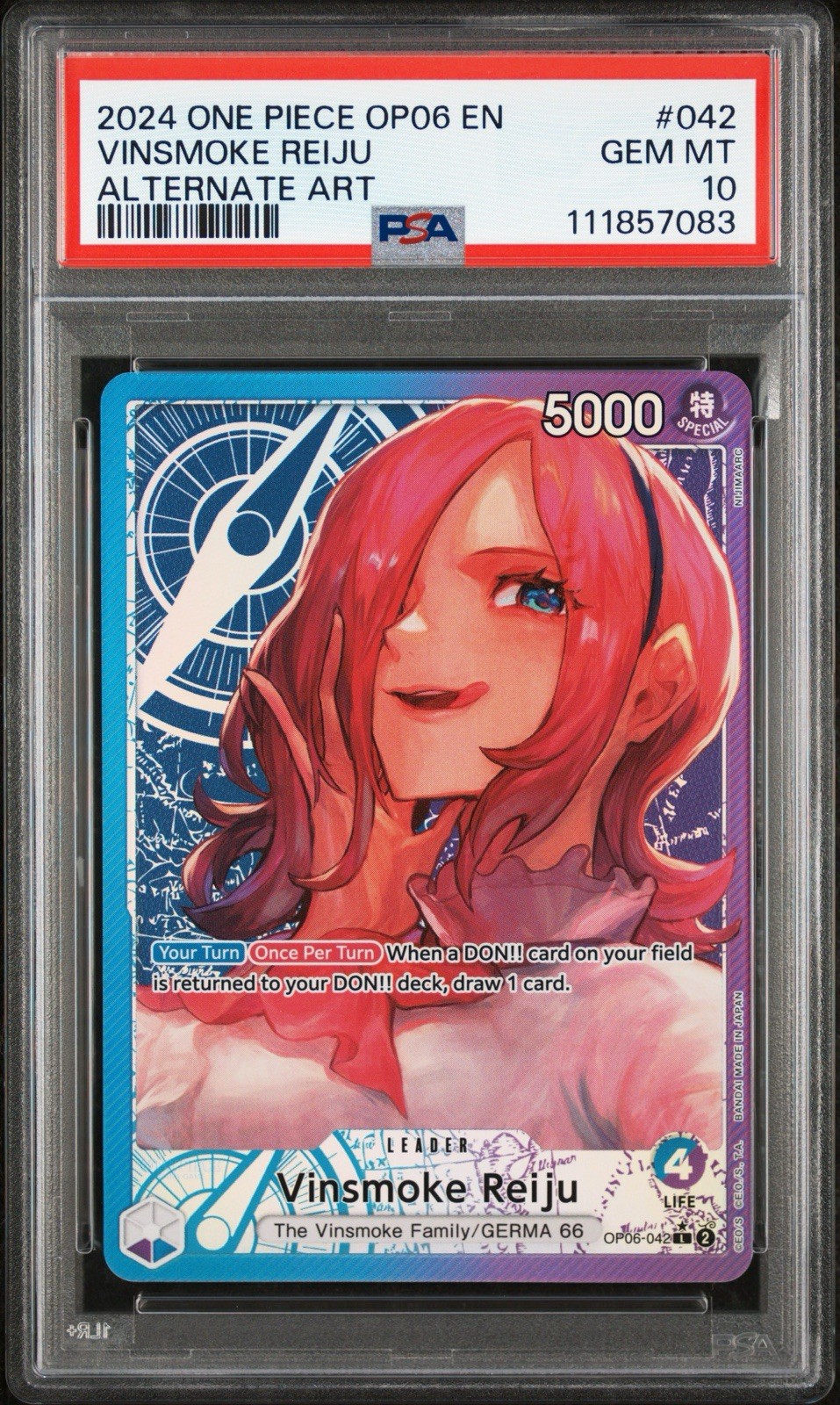 2024 ONE PIECE OP06-WINGS OF THE CAPTAIN ALTERNATE ART VINSMOKE REIJU PSA 10