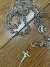 Catholic Guadalupe White Clear Crystal Prayer Silver Cross Religious Rosary