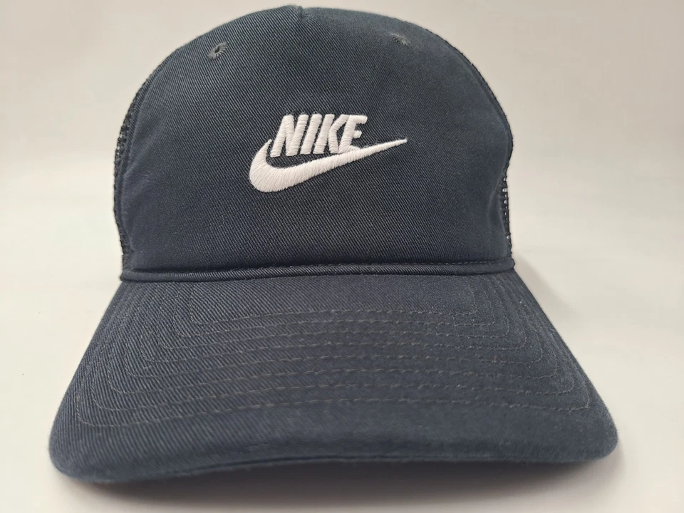 Nike L-XL Rise Cap Mesh Trucker Hat Polyester Swoosh Logo Men Women Black White - Image 2 of 4
